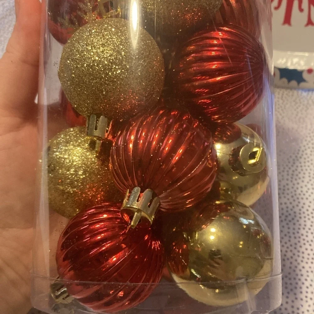Holiday style ornaments 24count  red gold